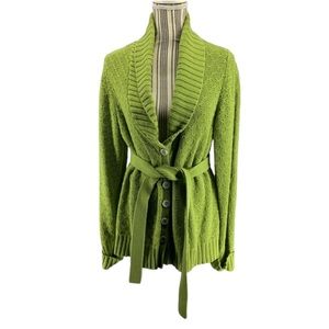 CHEROKEE GREEN BELT LONG SLEEVE CARDIGAN BUTTON FRONT SWEATER XXL EUC